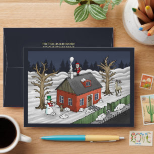 Enveloppe Père Noël et la petite maison rouge