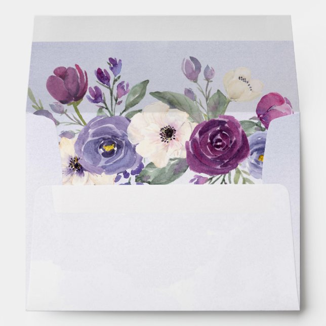 Enveloppe Périwinkle Fuchsia Blush Aquarelle Floral Mariage (Dos (Bas))