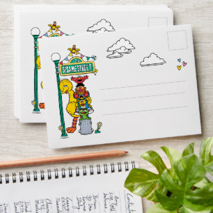 Enveloppe Personnages de Rue Sesame et carte d'anniversaire 