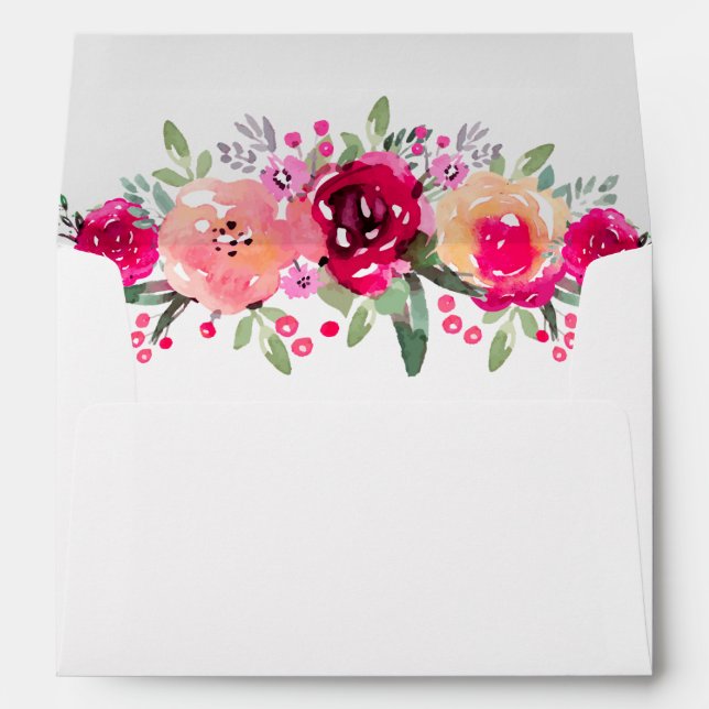 Enveloppe Personnalisé 5 x 7 Aquarelle rose Fleurs de Jardin (Dos (Bas))