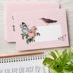 Enveloppe Personnalisé Marie Antoinette roses, oiseau et pap