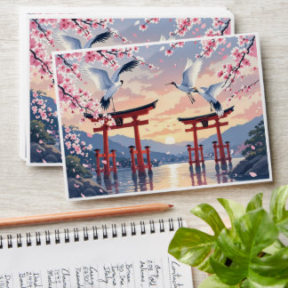 Enveloppe Petal Reverie—A Crane’s Serenade at Sundown