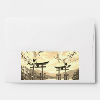 Enveloppe Petal Reverie—A Crane’s Serenade at Sundown