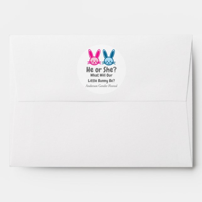 Enveloppe Petit Bunny Gender Reveal (Dos (Haut rabat))
