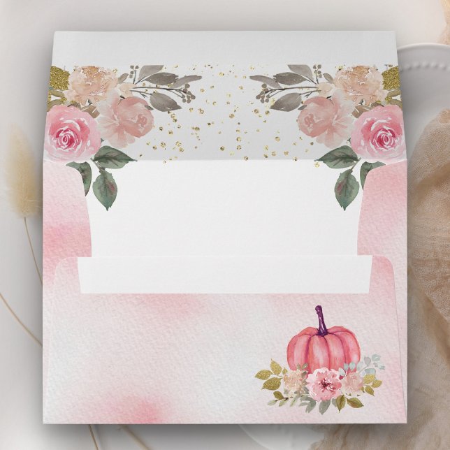 Enveloppe Petite Citrouille Rustique rose aquarelle Florale (Créateur téléchargé)