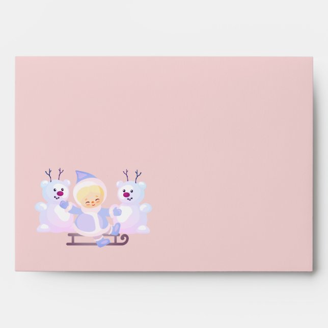 Enveloppe Petite-fille sur motoneige Snowman Noël mignon (Devant)