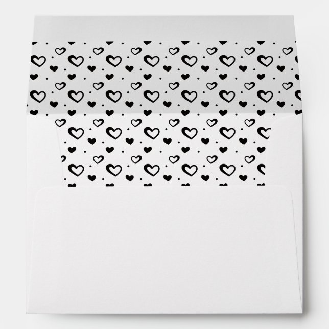 Enveloppe Petits coeurs romantiques en noir et blanc (Dos (Bas))