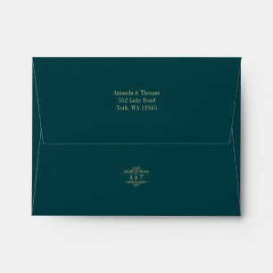 Enveloppe Petrol vert cadre doré mariage rsvp enve