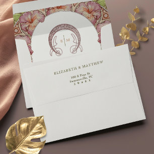 Enveloppe Pétunia rose Art Nouveau Vintage