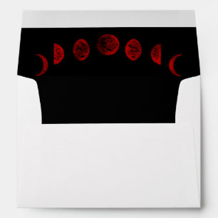 Enveloppe Phases de lune noires rouge foncé mariage gothique