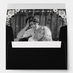 Enveloppe Photo de fond foncé & Monogramme Mariage noir goth