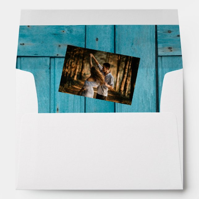 Enveloppe Photo en bois bleu rustique 5x7 Faire-part de mari (Dos (Bas))