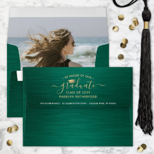 Enveloppe Photo et retour Adresse Graduation Vert et Or