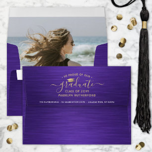 Enveloppe Photo et retour Adresse Purple et Gold Graduation