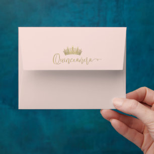 Enveloppe Photo Lined Pink Quinceañera RSVP pré-adressé