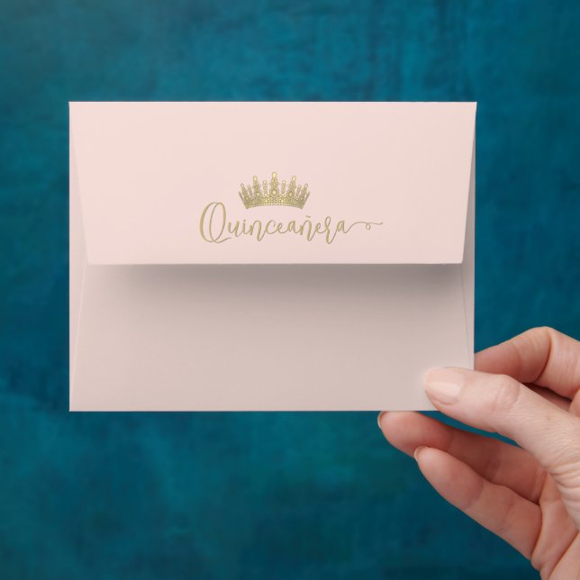 Enveloppe Photo Lined Pink Quinceañera RSVP pré-adressé (Hand)