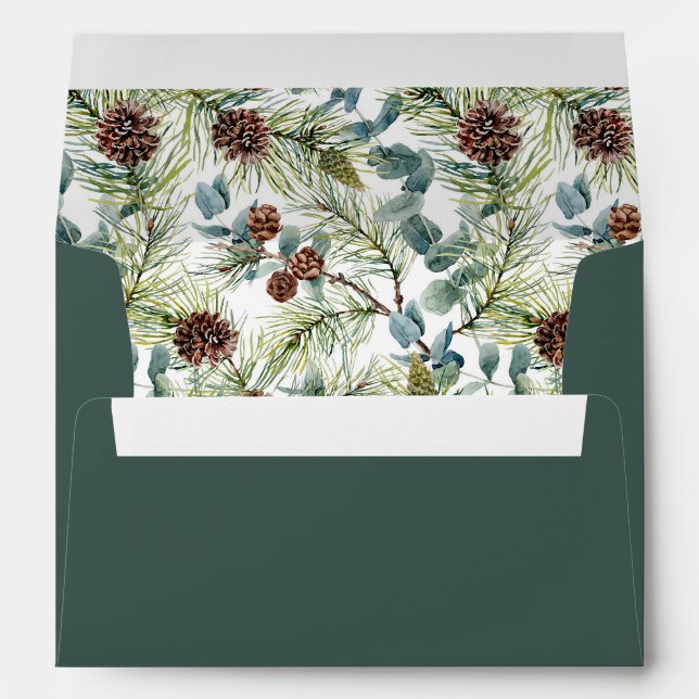 Enveloppe Pin et Pine Cônes Motif Fête vert foncé (Dos (Bas))