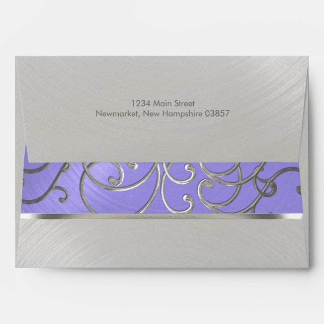 Enveloppe Pinces Filigree d'Argent Violet Quinceanera (Dos (Haut rabat))