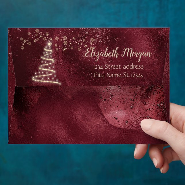 Enveloppe Pine d'or Snowflakes Dark Red Christmas (Hand)
