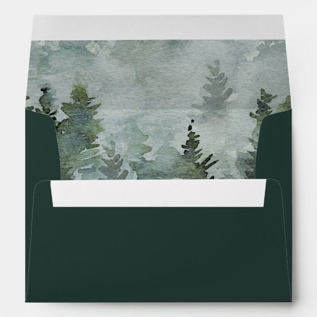 Enveloppe Pine Tree Forest Russe Aquarelle Mariage à thème (Dos (Bas))