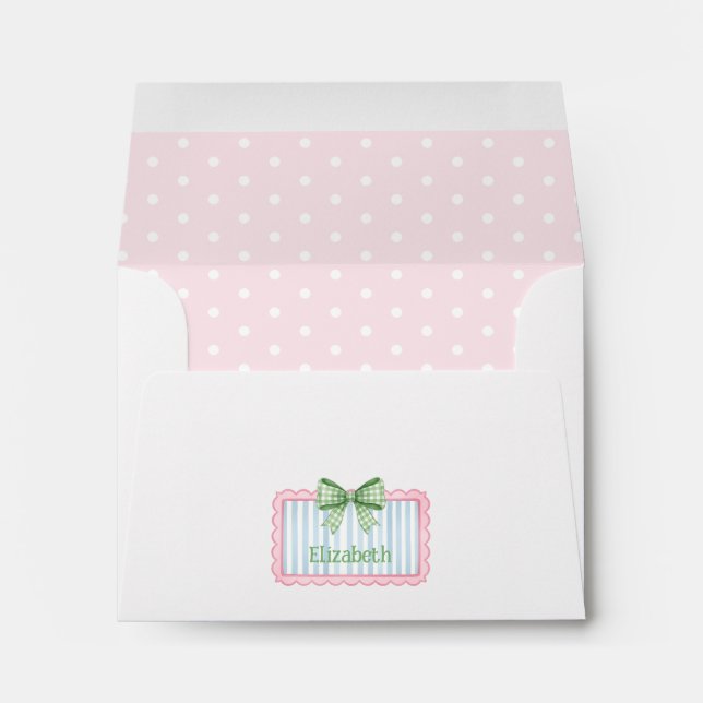 Enveloppe Pink and Blue Frame With Green Gingham Bow (Dos (Bas))