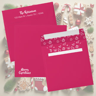 Enveloppe Pink and White Hand Drawn Christmas Square