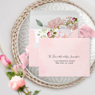 Enveloppe Pink, Blush et Rose or Floral Mariage RSVP