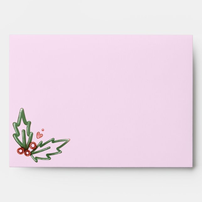 Enveloppe Pink Christmas Holly & Stars Coquette A7 Envelopes (Devant)