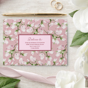 Enveloppe Pink Flower Buds Motif Mariage Pré-adressé
