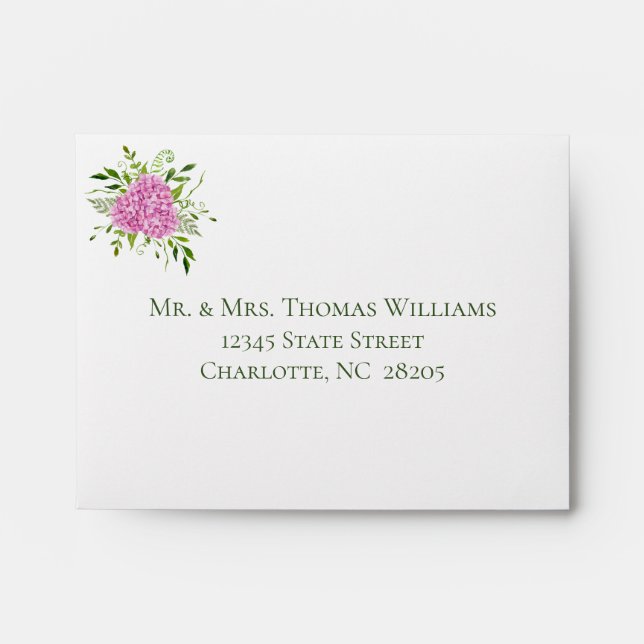 Enveloppe Pink Hydrangea Wedding RSVP Retour (Devant)