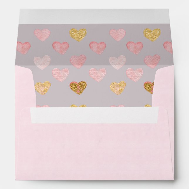 Enveloppe Pink Pastel Coeur Liner Personnalisé (Dos (Bas))