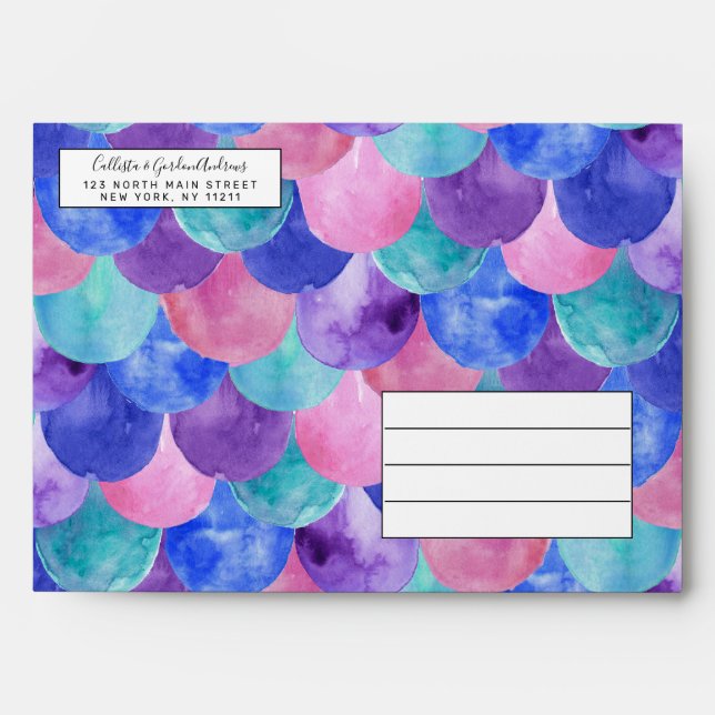 Enveloppe Pink Purple Blue Aquarelle Turquoise Étales de sir (Devant)