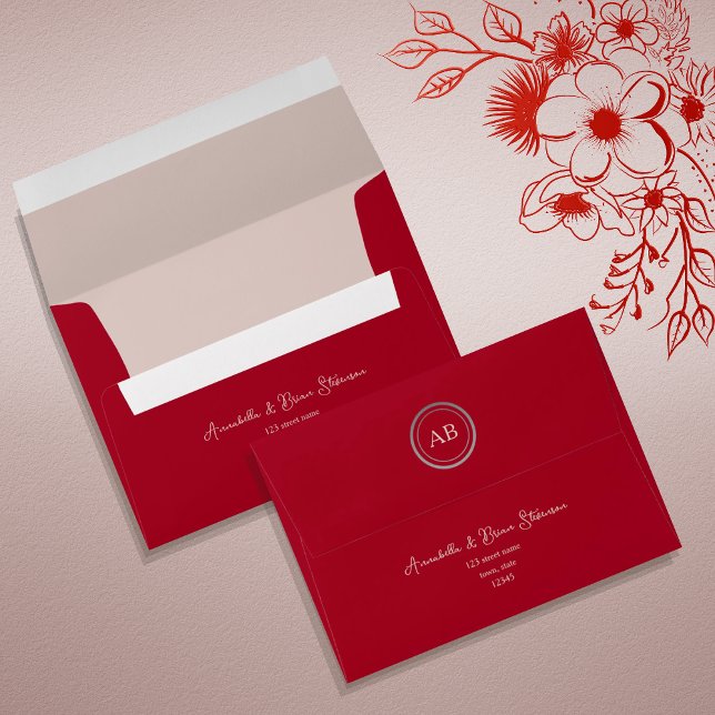 Enveloppe Pink Red Monogram Wedding (Créateur téléchargé)
