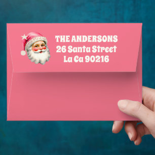 Enveloppe Pink Retro Santa Claus Noël Floral Plaid