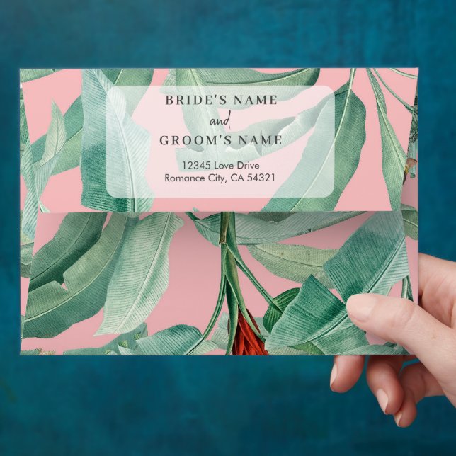 Enveloppe Pink Tropical Banana Palm Feuille Mariage 5x7 (Hand)