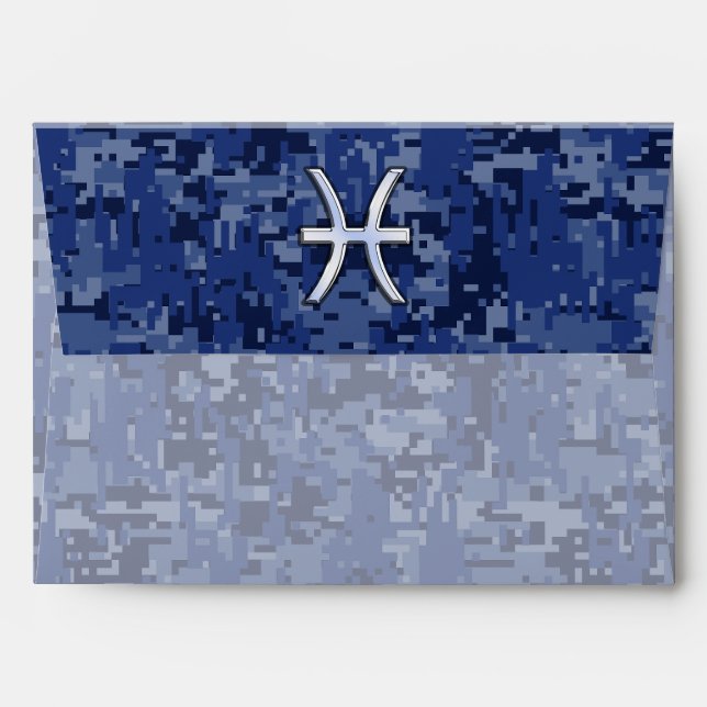 Enveloppe Pisces Zodiac Sign on Navy Blue Digital Camouflage (Dos (Haut rabat))