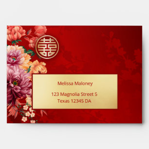 Enveloppe Pivoine Mariage Chinois Or Rouge