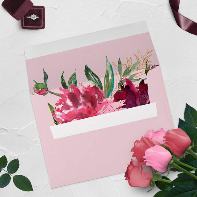 Enveloppe Pivoine Rose Poussiéreux Romantique Cadre Moderne (Créateur téléchargé)