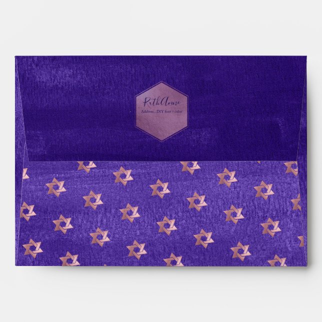 Enveloppe PixDezines Aquarelle Bat mitzvah violet (Dos (Haut rabat))