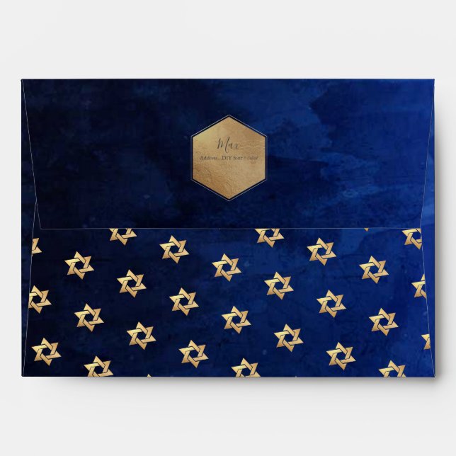 Enveloppe PixDezines Aquarelle Bleu Barre Mitzvah (Dos (Haut rabat))