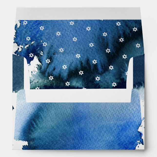 Enveloppe PixDezines Aquarelle Bleu Barre Mitzvah (Dos (Bas))