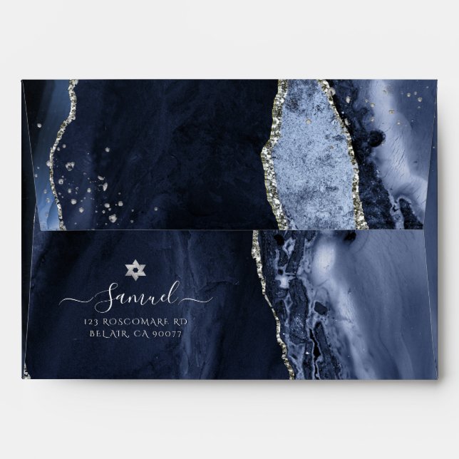 Enveloppe PixDezines Ardoise Agate Aquarelle Bleu (Dos (Haut rabat))