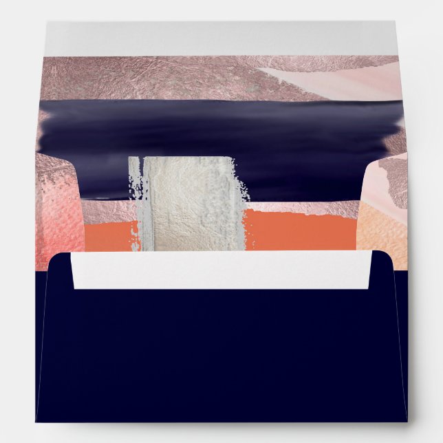 Enveloppe PixDezines Art Moderne Bleu Marine, Or Rose (Dos (Bas))