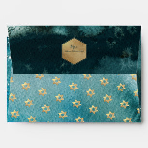 Enveloppe PixDezines Bar Mitzvah Aquarelle verte Turquoise