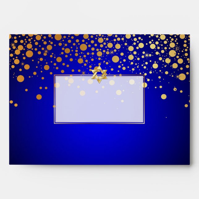 Enveloppe PixDezines Faux Gold Confetti Mitzvah, Royal Blue (Devant)