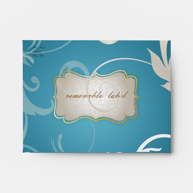 Enveloppe PixDezines Feuilles ornementaux + Fils, turquoises (Devant)