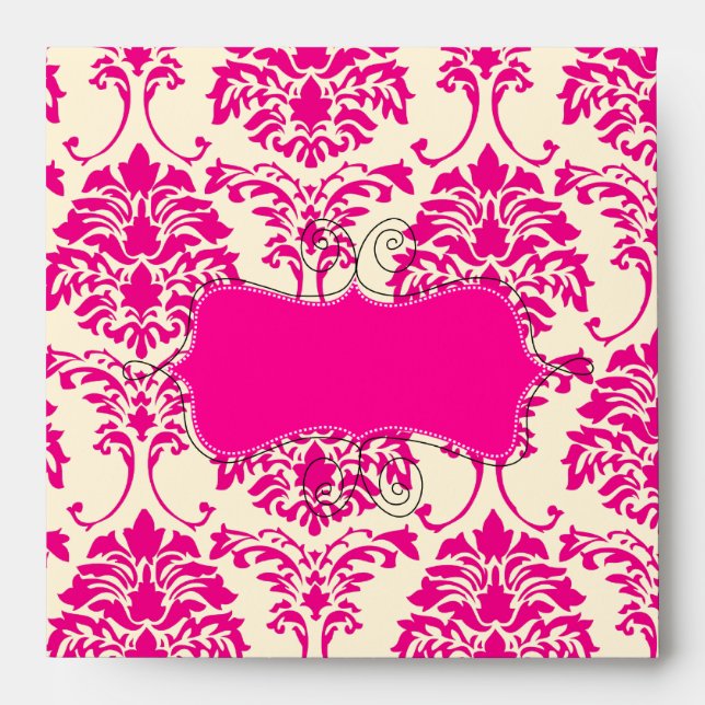 Enveloppe PixDezines Florentius Damask/Hot Pink + Crème (Devant)