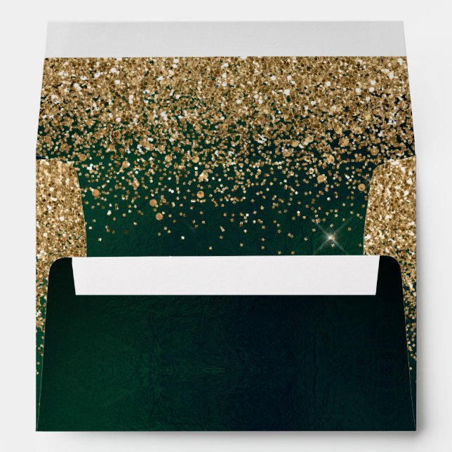 Enveloppe PixDezines Forest Green, Faux Gold GlitterConfetti (Dos (Bas))