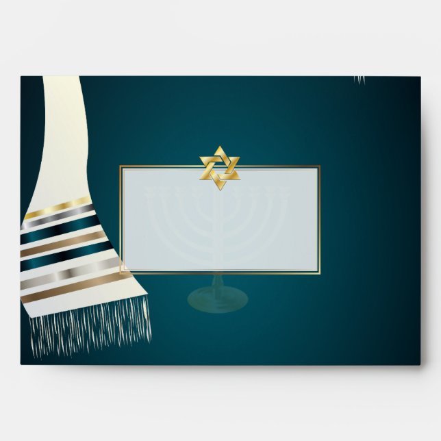 Enveloppe PixDezines Tallit Bar Mitzvah/Turquoise/Or (Devant)