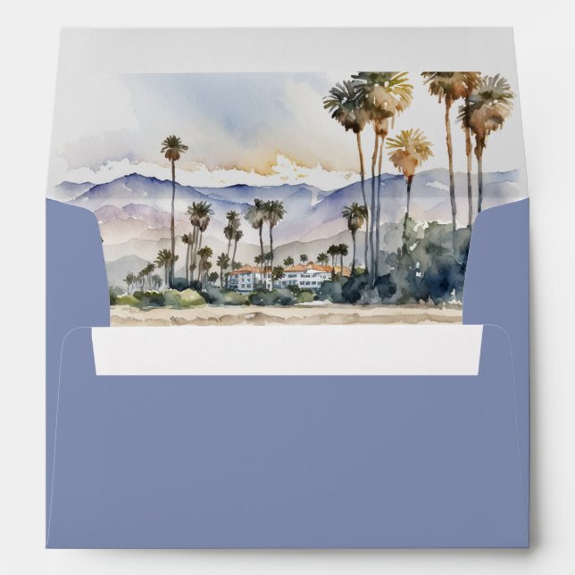 Enveloppe Plage de Santa Barbara Aquarelle Bleu Poussiéreux (Dos (Bas))
